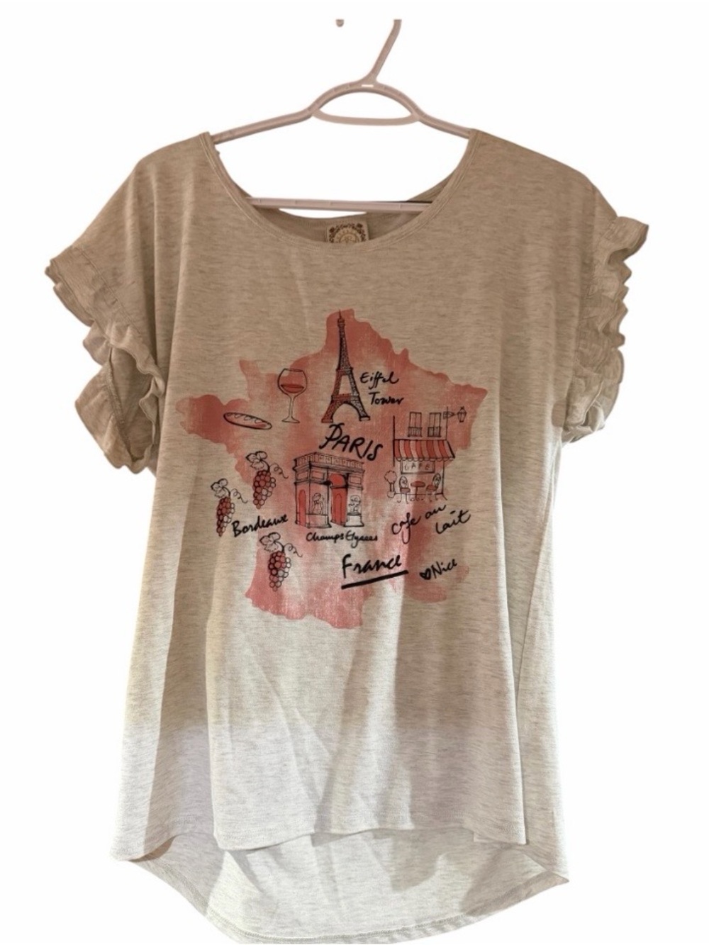Women’s Cream Paris Graphic Ruffle Sleeve Tee